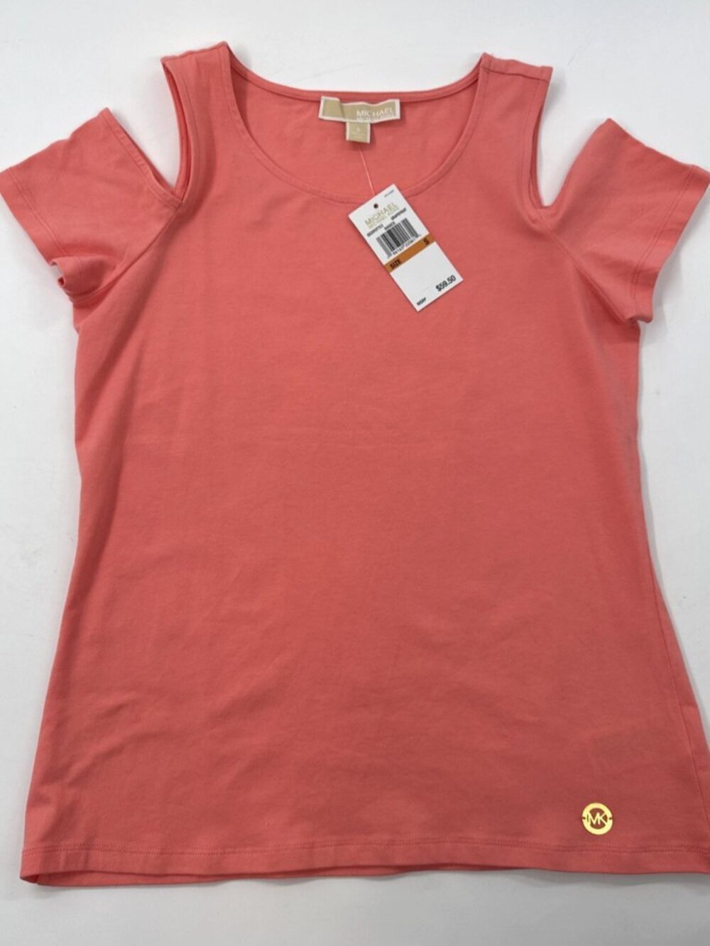 Michael Kors Knit Top T-Shirt Cold Shoulders Womens Small Peach Designer NEW